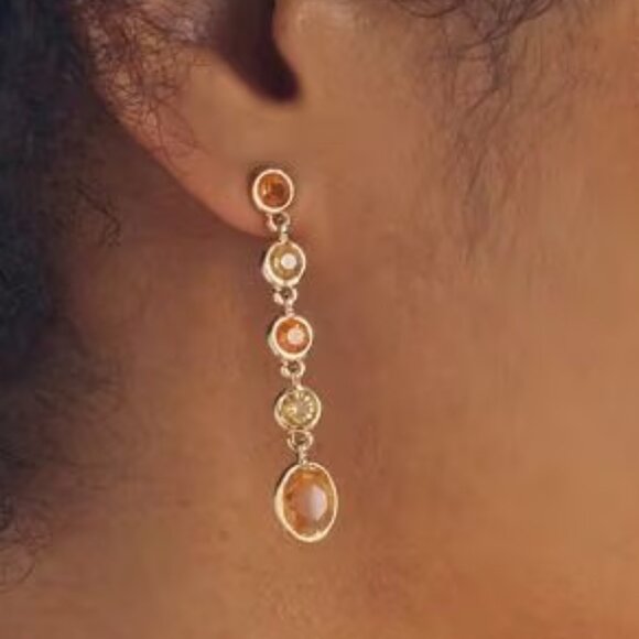 WHBM Gold + Peach Crystal Drop Linear Earrings MATCHING NECKLACE LISTED TOO - Picture 6 of 9